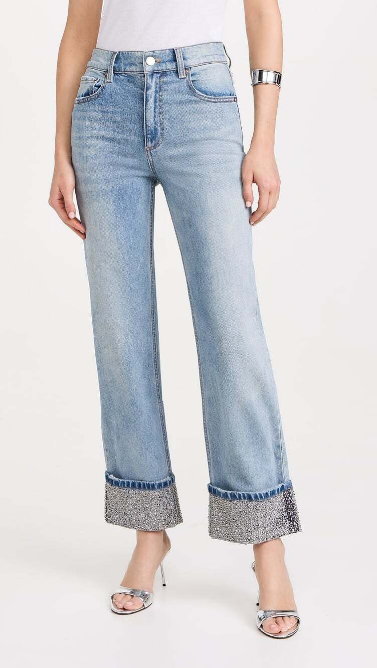 Alice + Olivia Weezy Embellished Cuff Jeans 28 NWT $595